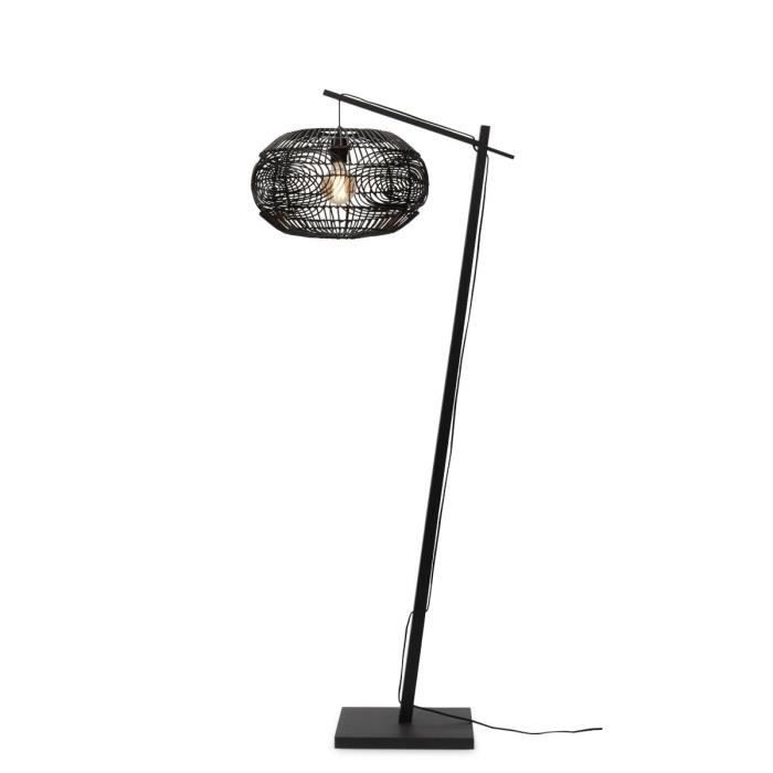 Lampe - Ethnique - Rotin Tissé - Hauteur 176 cm - Abat-jour D 48 cm - Éclairage Écoresponsable