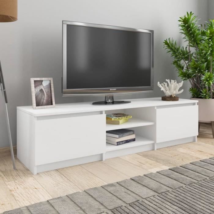Meuble TV - P46 - Blanc - 140x40x35 5 cm - Porte(s) - Classique - Intemporel