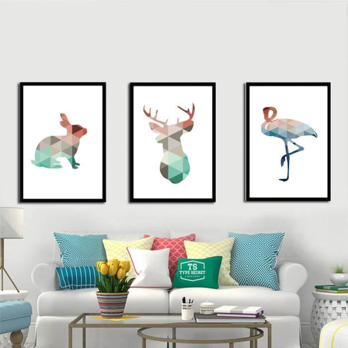 3 Panneaux Imprimes Toile Peinture Nordique Petite Couleur Fraiche Lapin Cerf Animal Mur Art Pour Salon Sans Cadre Sans Etirement Achat Vente Tableau Toile Cdiscount