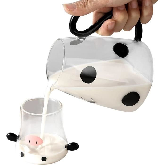 Pichet à Eau en Verre de Vache Carafe à Lait en Verre de Vache Mignonne avec Tasse en Verre