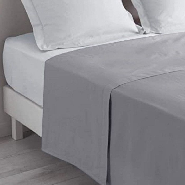 ALPES BLANC  - Drap plat 240x310 cm Gris souris Grandes dimensions 
