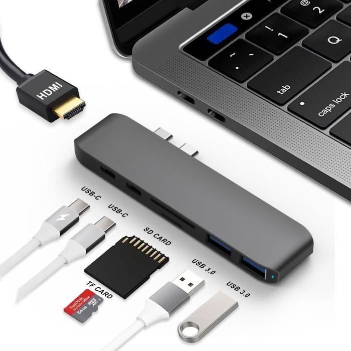 A Hub USB C MacBook Pro, Adaptateur HUB Double Type-C 7 en 1 avec 2 Ports  Type-C, 2 Ports USB 3.0, 1 Port Carte SD-TF et 1YW8166 - Cdiscount  Informatique