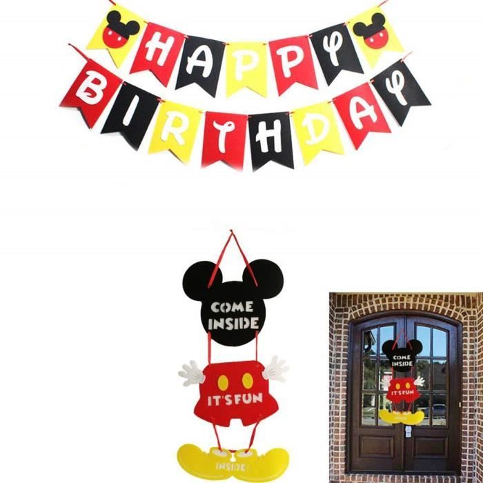 Decorations D Anniversaire Mickey Mouse Banniere Joyeux Anniversaire Guirlande Et Plaque De Bienvenue Pour Fete Prenatale Ou Annive Cdiscount Maison