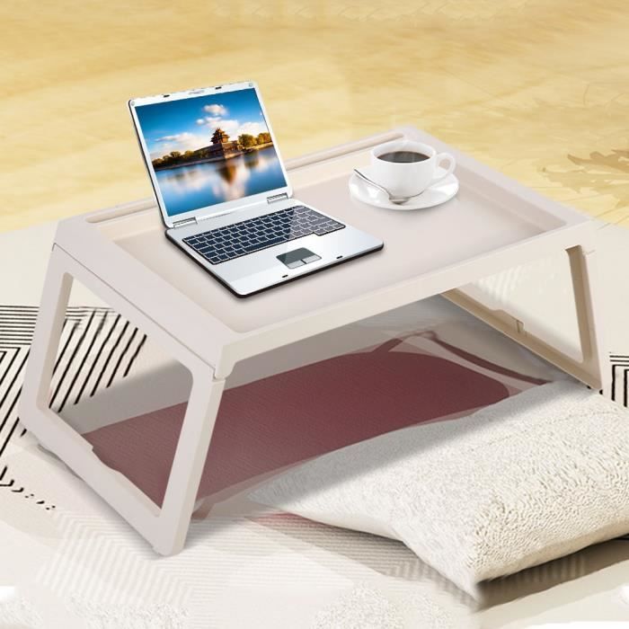 Bureau pliable Petit déjeuner Table de lit Support d'ordinateur portable  Plateau de service Beige-MOO