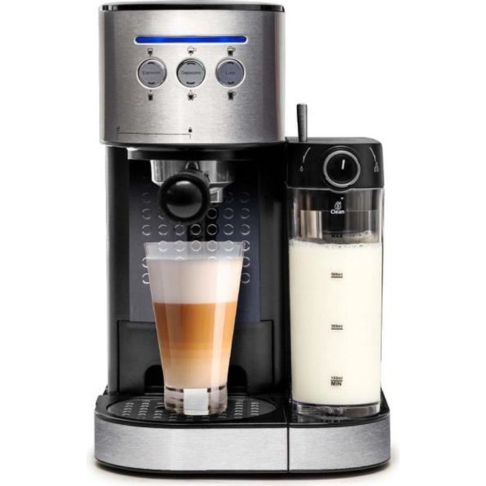 BluMill Machine à café - Machine à piston - Mousseur à lait automatique inclus - Argenté