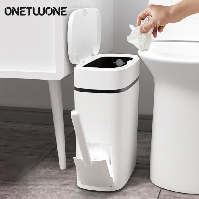 Poubelle Etroite pour Toilette, avec Brosse de Toilette et Rangement de  Brosse Poubelle de Salle de Bain Poubelle de Toilette Couverture Poubelle  de Toilette 3 Litre Durable Faible Encombrement Blanc : 