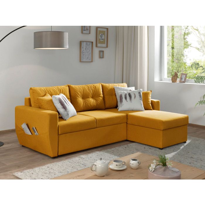 Bestmobilier Canap&eacute; d'angle r&eacute;versible convertible 4 places ASTORIA - Velours Jaune