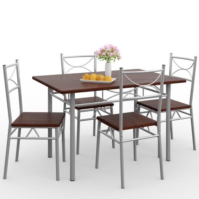 Ensemble Table Ronde 110 Cm Et 4 Chaises En Velours Gris - DERVAL | Maison Et Styles