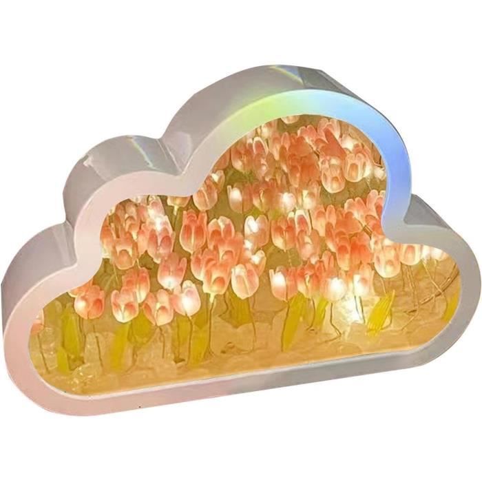 Miroir De Maquillage LED En Forme De Nuage - Lumière Bleue - Poignée Pliable - Sans Fil (piles AAA Non Incluses)