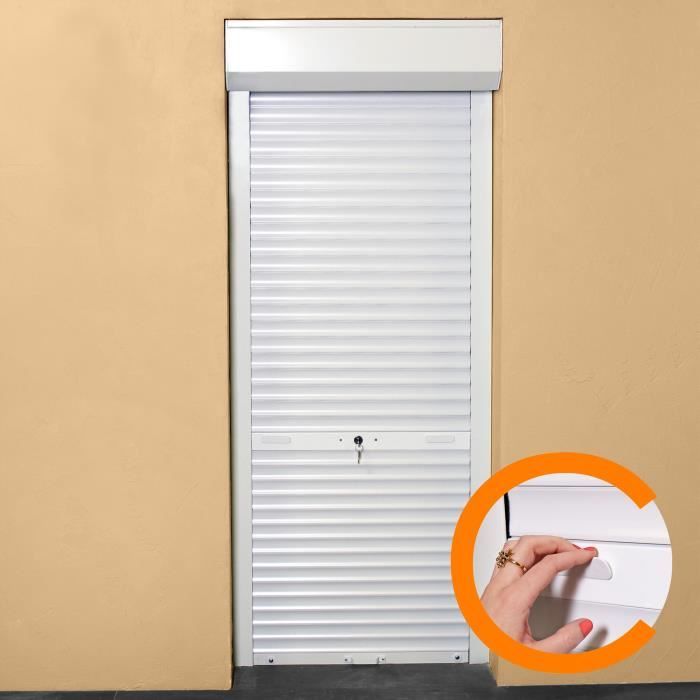 Volet roulant manuel à tirage pour porte L100 x H220 cm PVC -Coloris Blanc -