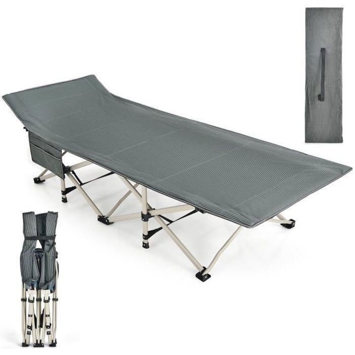 COSTWAY Lit De Camp Pliable 1 Personne - Lit Camping 185x67x54cm Charge 272kg Avec Appuie-tête Et Sac Transport