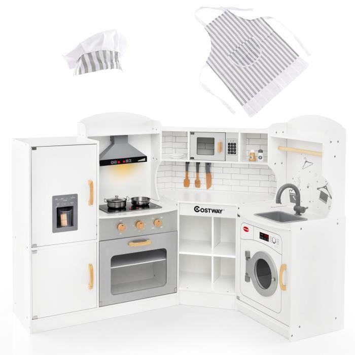 COSTWAY Grande Cuisine pour 4 Enfants 3 à 10 ans Lumière & Effet Sonore - 15 Accessoires Blanc & G COSTWAY Grande Cuisine pour 4 Enfants 3 à 10 ans Lumière & Effet Sonore - 15 Accessoires Blanc & G