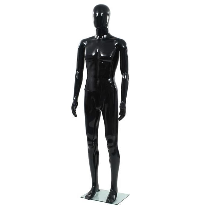 TOPZHU Mannequin homme corps complet base verre Noir brillant 185 cm