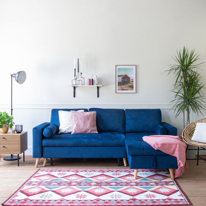 Canapé dangle convertible JAMES 3 places en velours bleu