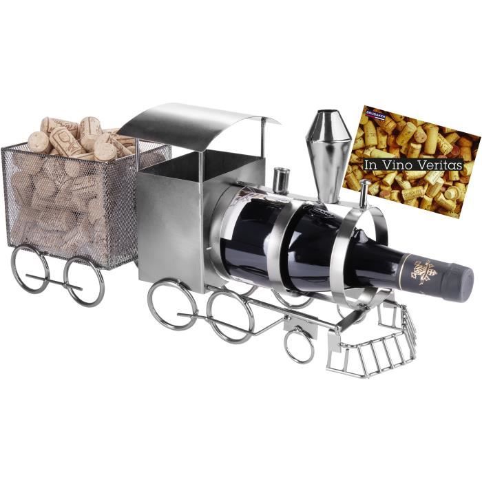 BRUBAKER Porte-Bouteille En Métal Locomotive | Décoration Originale | Idée Cadeau Vin | Carte In Vino Veritas Incluse