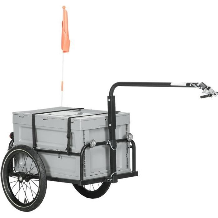 Remorque chariot à vélo avec coffre de rangement amovible pliable 65L