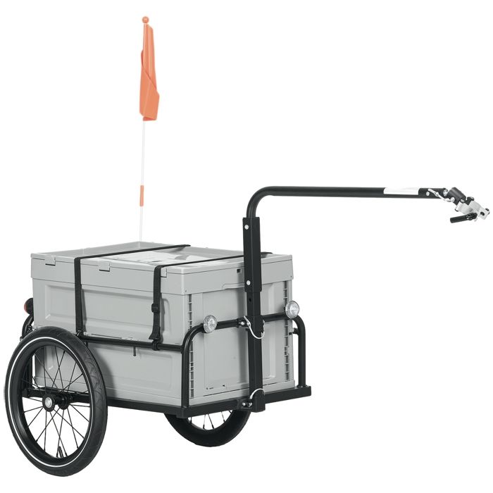 Remorque chariot à vélo avec coffre de rangement amovible pliable 65L