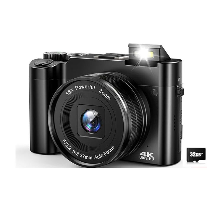 Cam&eacute;ra num&eacute;rique 4K avec deux objectifs, carte m&eacute;moire de 32 Go (DC218)