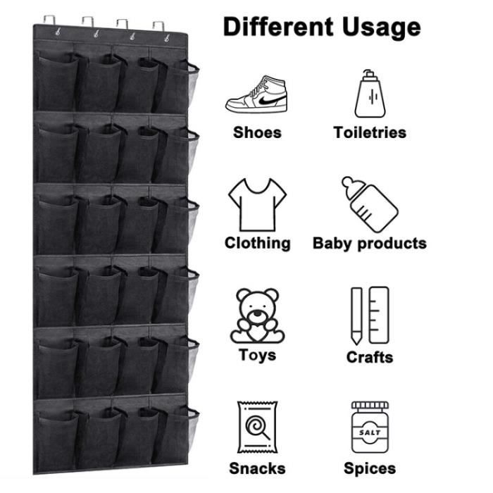 Range-chaussures Suspendu à Porte - 6 Poches En Filet, Crochets Sans Trace - Gain De Place Pour Placard, Camping-car, Salle De Bain (Gris) - 12