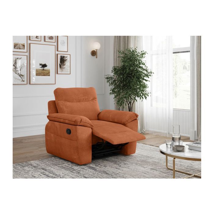 Fauteuil de relaxation manuel ROSS en velours côtelé - Terracotta - L101 x P100 x H102cm - LOUNGITUDE