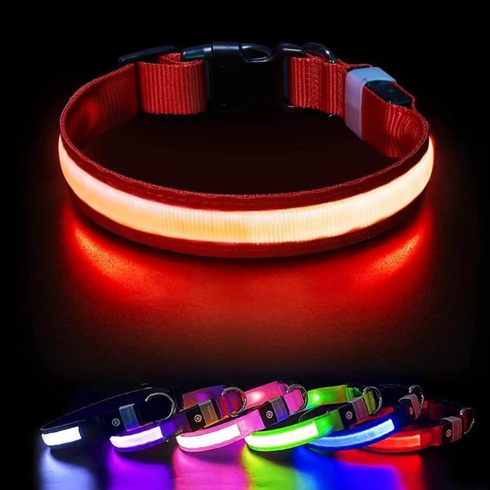 Comparer les prix de MASBRILL Collier Lumineux Chien Rechargeable Etanche Fluorescent Collier LED Chien Réglable pour Petits Grands Chiens (Rouge, M)