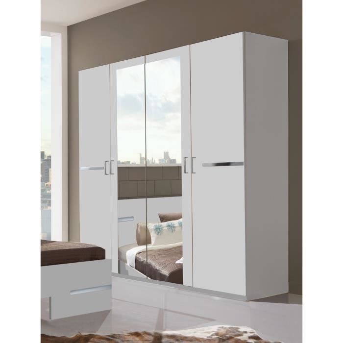 Armoire Design 4 Portes 180 Cm Blanc Alpin Chrome Brillant Bella L