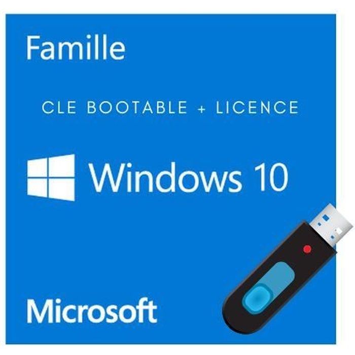 Clé bootable + licence Windows 10 Famille 32/64 bits - Cdiscount  Informatique