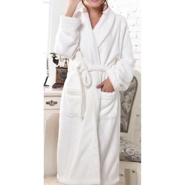 Robe De Chambre Femme Blanche A Col Chale Epais Achat Vente