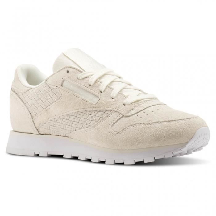 Reebok BASKET - REEBOK CL Leather Woven - Cuir - Blanc - Mixte - Adulte - Lacets - Plat
