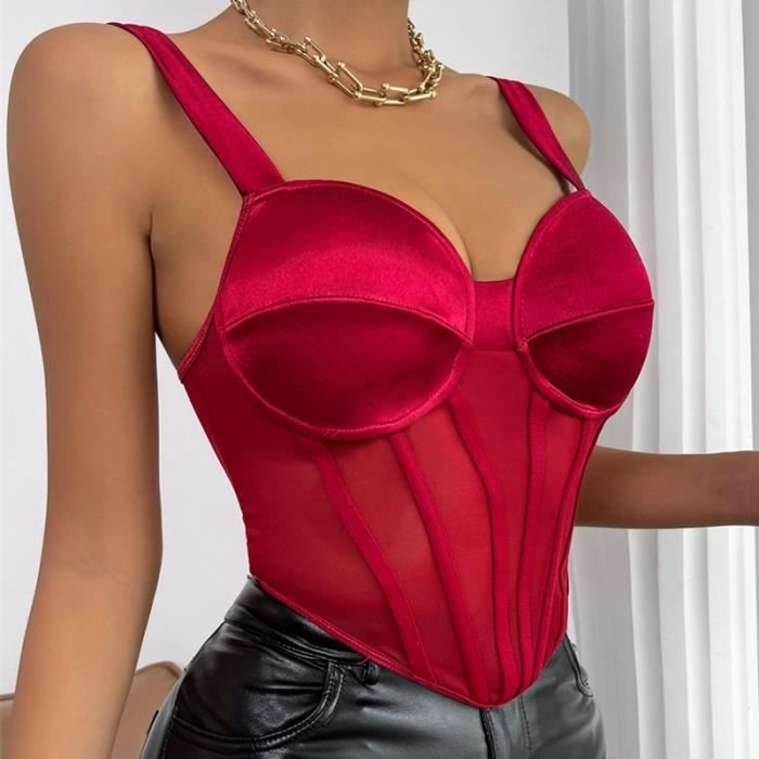 Gilet sexy ald corset pour femme bustiers mode irreguliere col en v profond tulle surfait chic arete de poisson Rouge A2263 Blanc Cdiscount Pret a Porter