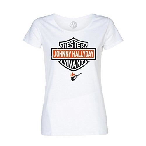 T Shirt Femme Biker Rester Vivant Johnny Hallyday Blanc Achat Vente T Shirt Cdiscount