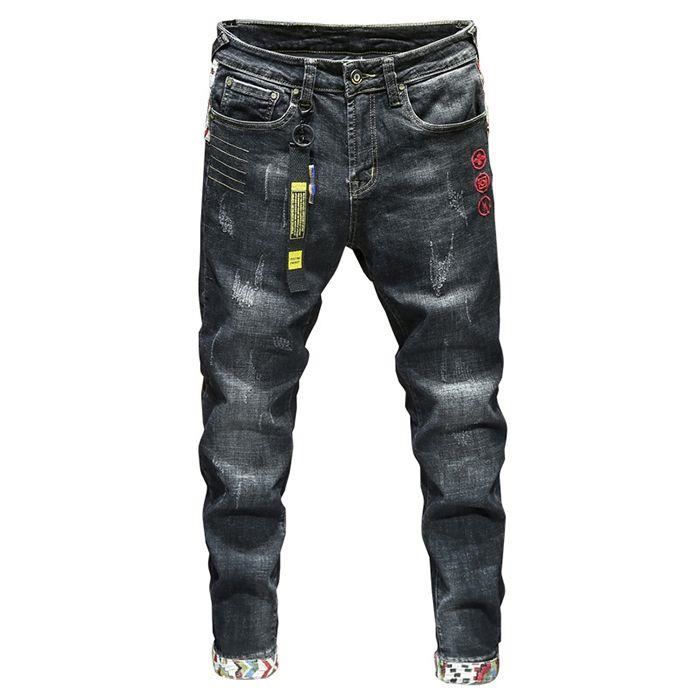 Jeans Slim Homme FUNMOON Mode Broderie Pantalon De Crayon Noir Taille Standard Noir Cdiscount Pret a Porter