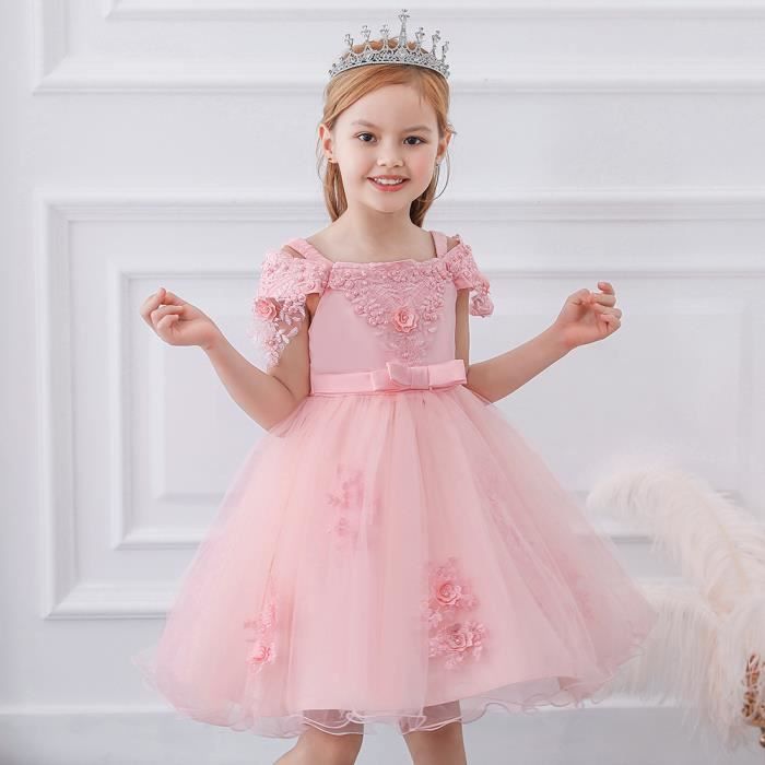 Robe D Ete De Premiere Communion Pour Filles Motif Floral Vetements De Mariage D Anniversaire Pour Enfants Rose Peche Achat Vente Robe Cdiscount