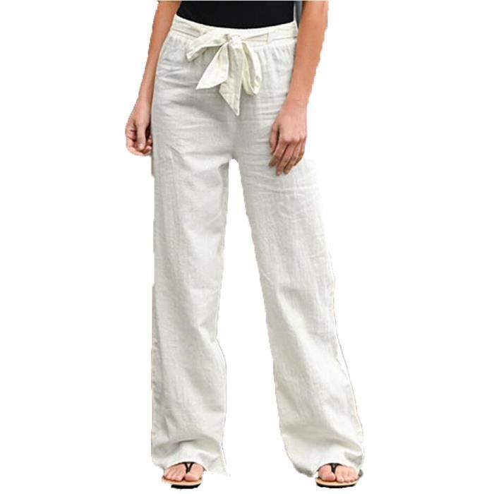 Pantalon femme en lin blanc clearance