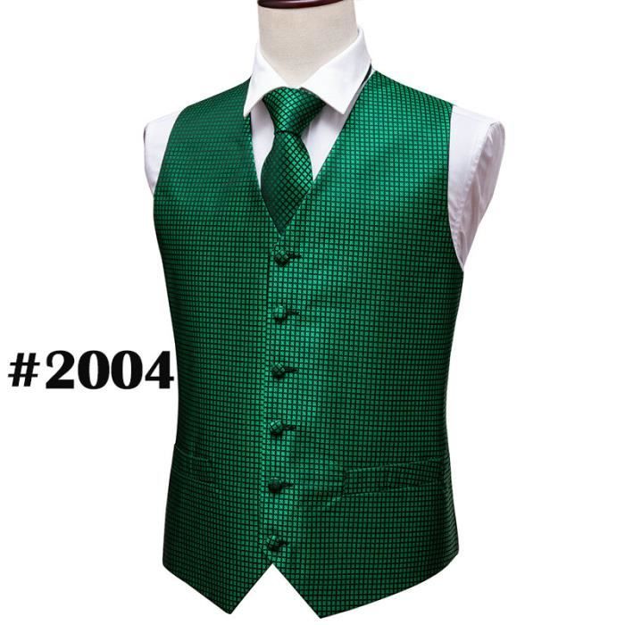 Ensemble Gilet Et Cravate Pour Homme En Soie Jacquard Floral - Inclut Carré De Poche, Boutons De Manchette, Pince à Cravate