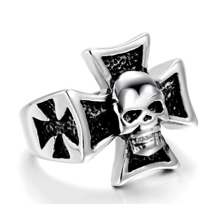 Chevalière croix de jerusalem Templier Homme Acier Argent