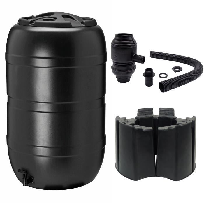 NATURE Récupérateur d'eau kit - 210 litres - Forme tonneau - Traité anti-UV - Fabriqué en Europe - Noir