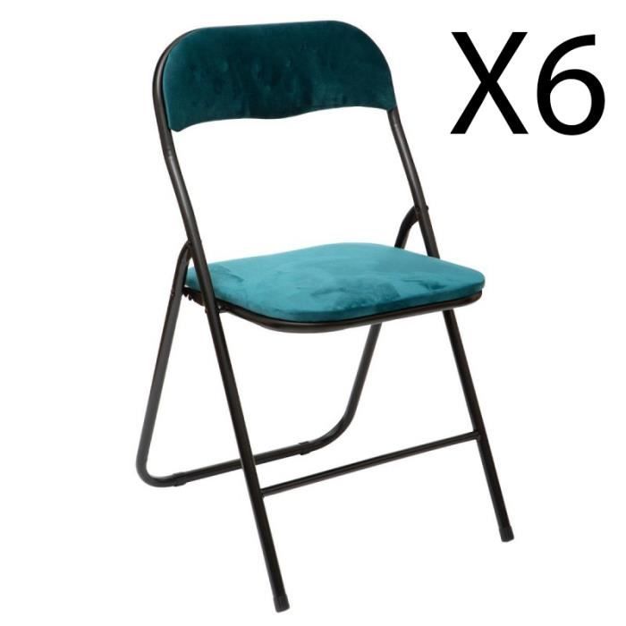 Lot de 6 chaises pliantes en métal - PEGANE - Bleu canard - Intérieur - Contemporain