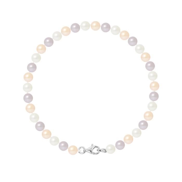 PERLINEA - Bracelet - Véritables Perles de Culture d'Eau Douce Rondes 5-6 mm Multicolore - Argent 925 Millièmes - Bijoux Femme