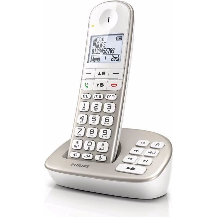 Téléphone sans fil Philips XL495 - écran et touches extra-larges - répondeur - augmentation du volume - blanc