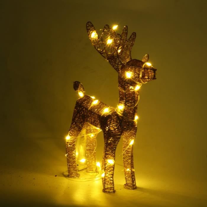 Décoration de Noël en forme de Renne Doré avec lumières chaudes