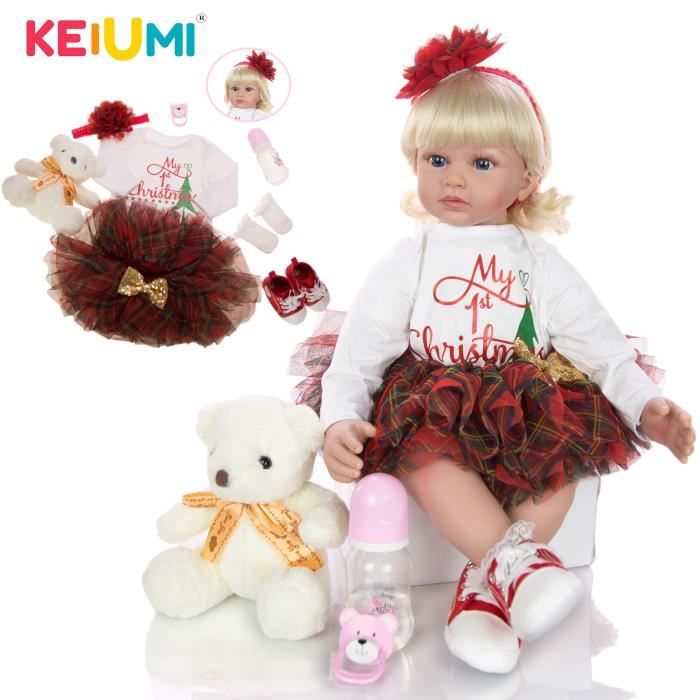 RUMOCOVO® Reborn poupée 60 cm Silicone doux réaliste princesse poupée avec cheveux blonds filles cadeau de noël bambin jouets
