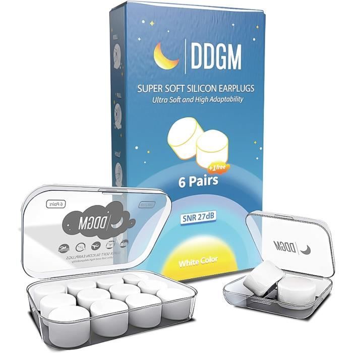 Bouchons D'Oreille -45dB Pour Dormir - Réutilisables, 3 Tailles S/M/L, Confortables, Anti-Bruit (Blanc)