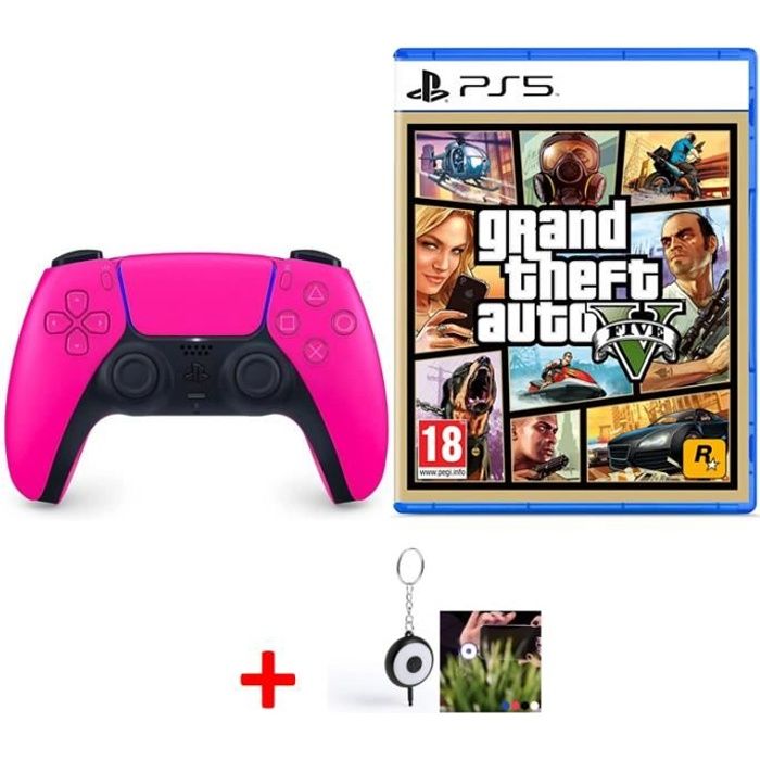 Manette sans Fil PS5 DualSense Nova Pink Officiel + GTA V Jeu PS5 + Flash LED