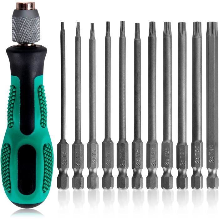 Set De 11 Embouts Tournevis Torx Longs 100mm - Magnétiques & Ultra-Résistants