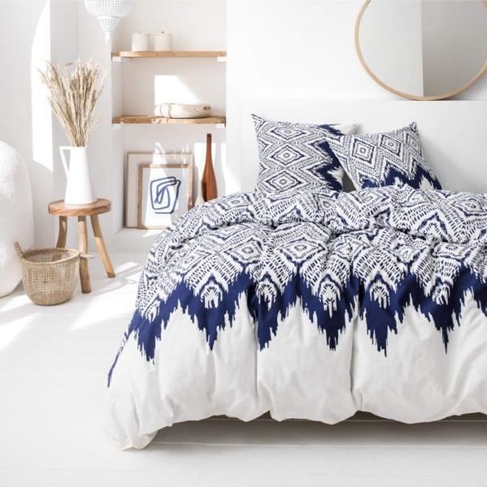 Housse De Couette Milos Blanc Bleu Gamme Cyclades 220x240cm 2 Personnes 100 Coton Edition Limitee Achat Vente Housse De Couette Seule Soldes Cdiscount