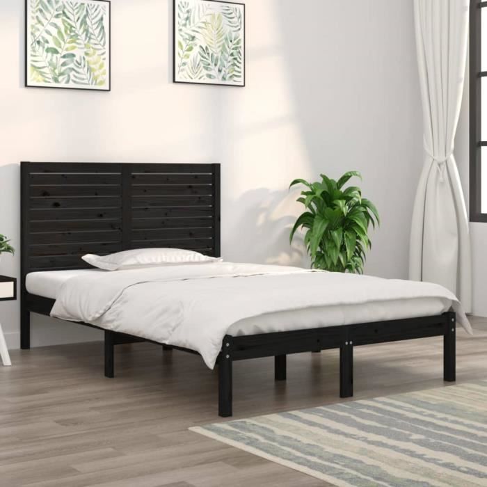 vidaXL Cadre de lit Noir Bois massif 140x190 cm 3104592