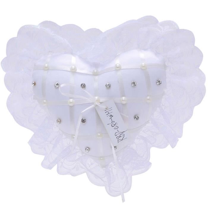 Oreiller Porte-Alliances Mariage - 20x20cm, Blanc Avec Rubans - Pour Cérémonie