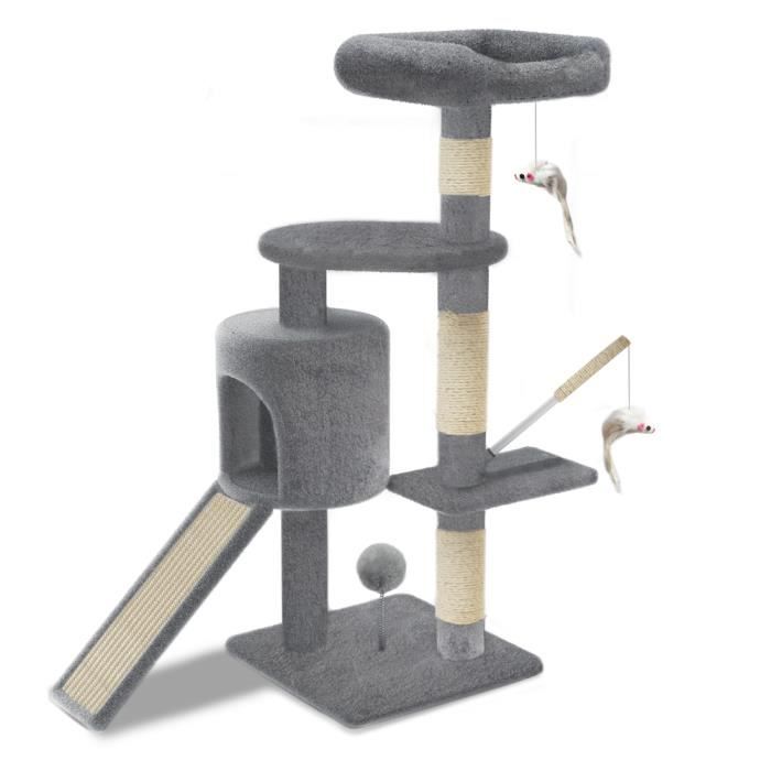 VOUNOT Arbre &agrave; Chat 112cm avec Griffoir Plateforme Niche L Gris