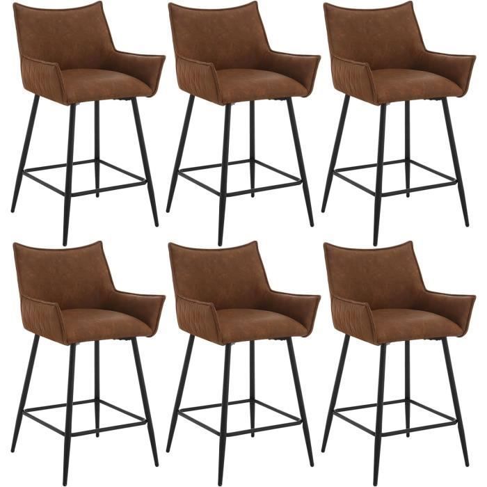 WOLTU Lot de 6 Tabourets de Bar Tabouret Bistro Rembourré Chaise Haute en Similicuir Pieds en Métal Marron W0ATT0107-6